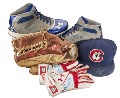 Joc Pederson Game Used and Autographed Collection of (4): Glove, Cap, Cleats and Batting Gloves (Lojo)